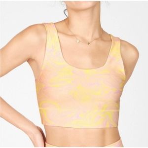 Fabletics Harlow Reversible Midi  Sports Bra Marble Lemon Size S